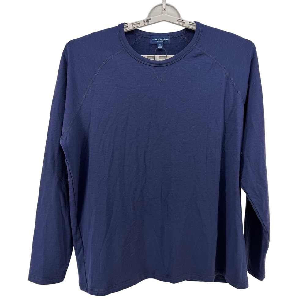 Peter Millar Collection Mens XL Navy Blue Merino Wool Blend Raglan Sweatshirt